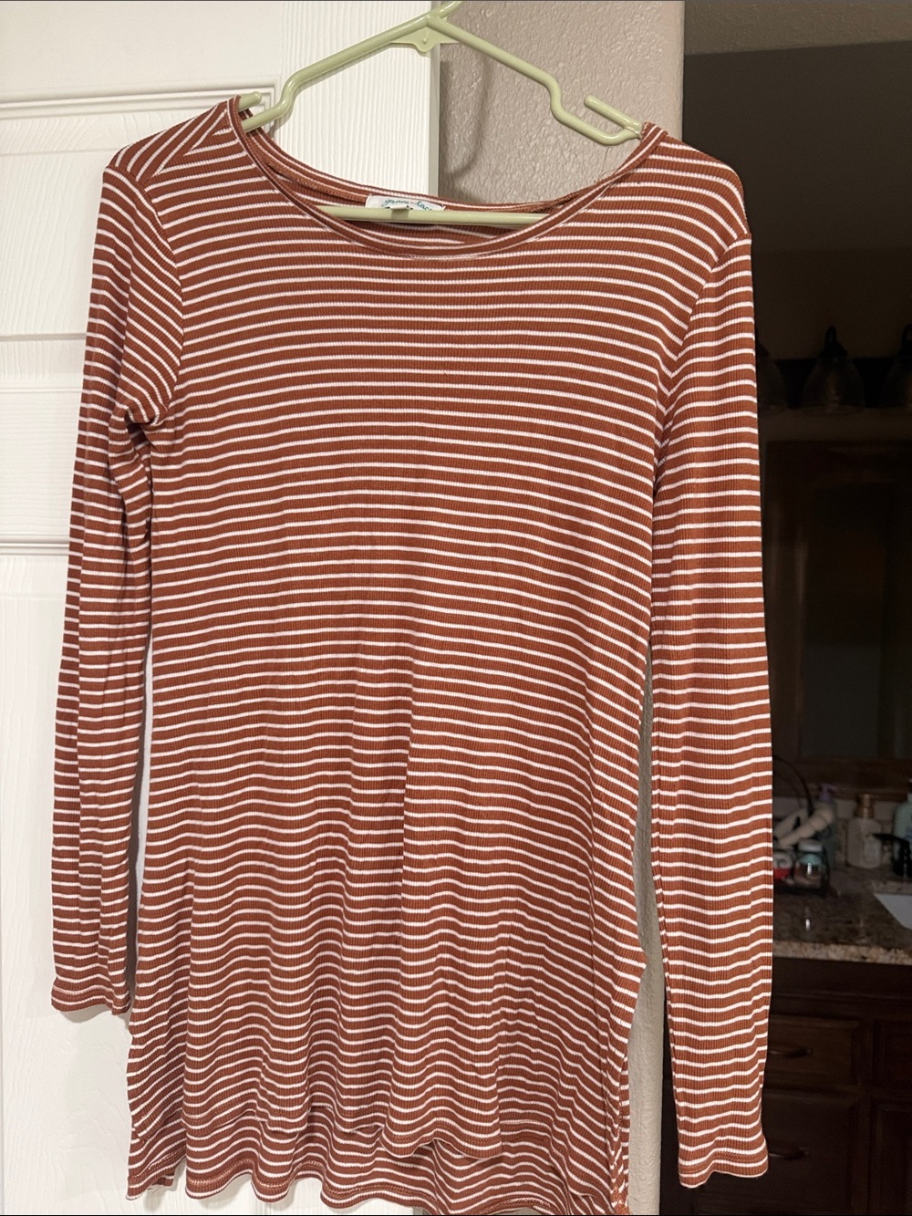 Grace & Lace Rust and White Striped Long-Sleeve Tee